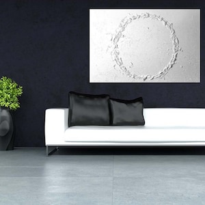 Tableau structurel cercle de vie, toile, art, peinture, unique, peint à la main, moderne, minimaliste, relief, blanc, 3D, élégant moderne