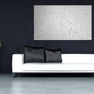 Image texturée, toile, art, peinture, unique, peint à la main, structure, moderne, vagues, fleur, relief, blanc, 3D