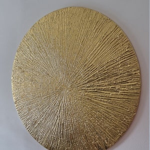 Structured picture on canvas, sun, unique gold leaf, luxury painting, abstract, modern, elegant, acrylic, hand-painted, decoration, life energy 3D