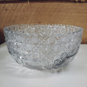 Vintage Brilliant Cut Glass Bowl Deep Cane Daisy 8&quot;diameter