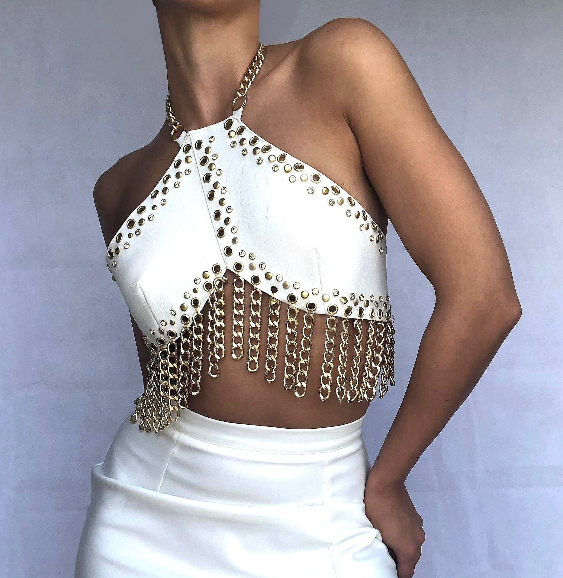 CHER Halter Top With Gold Chain Fringe -  Canada