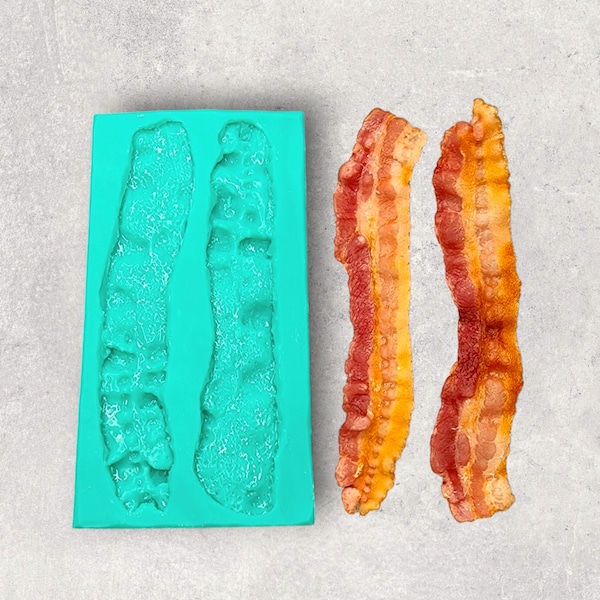 Bacon Slices 2-Cavity Silicone Mold for Wax Melt Making, Candle Embeds, Soap Making