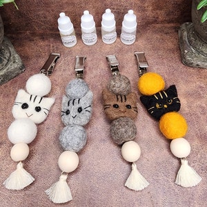 Cat Wool Ball Car Diffuser. Air Freshener Vent Clip with Fragrance Oil
