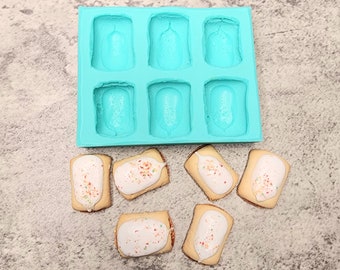 Mini Toaster Pastries 6-Cavity Silicone Mold for Wax Melt Making, Candle Embeds, Soap Making