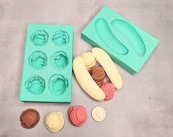 Mini Banana Split Sundae Set of 2 Silicone Molds for Wax Melt Making, Candle Embeds, Soap Making