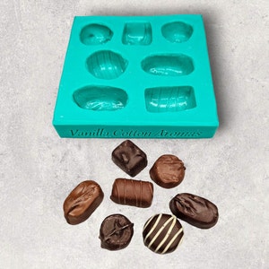 Assorted Chocolates 7-Cavity Silicone Mold for Wax Melt Making, Candle Embeds, Soap Making