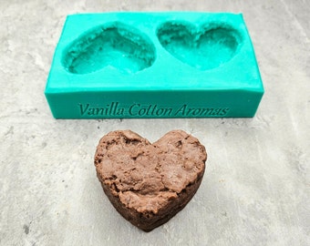 Heart Brownies 2-Cavity Silicone Mold for Wax Melt Making, Candle Embeds, Soap Making