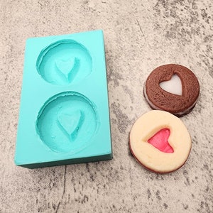 Sandwich Heart Cookies 2-Cavity Silicone Mold for Wax Melt Making, Candle Embeds, Soap Making