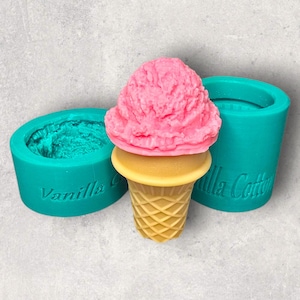 Single Scoop Ice Cream Cone Set of 2 Silicone Molds for Wax Melt Making, Candle Embeds, Soap Making