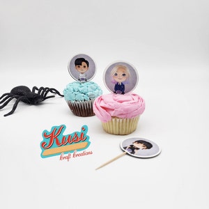 Wednesday Addams cupcake topper, Addams family party decoration, Wednesday party supply