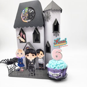 Wednesday Addams 3D Mansion/ Wednesday Cupcake holder tray, Wednesday birthday Celebration tray, Wednesday Addams Centerpiece. Merlina