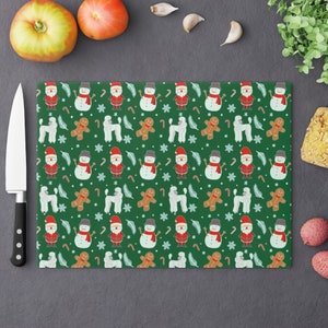 Xmas Glass Cutting Board Decorative Chopping & Serving Worktop Saver Cheeseboard Kitchen Gift with Poodles Santa Snowmen Father Christmas