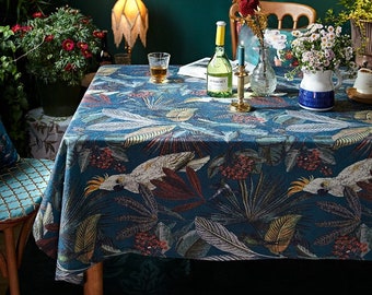 Rainforest Parrot Tablecloth, Dust-Proof Table Cover for Kitchen Dining, Party, and Wedding Banquet Decoration