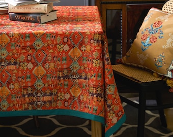 Nappe en lin de pays bohème rouge orange couverture de table rectangulaire en toile de jute pour cuisine à manger fête décoration de table à la maison