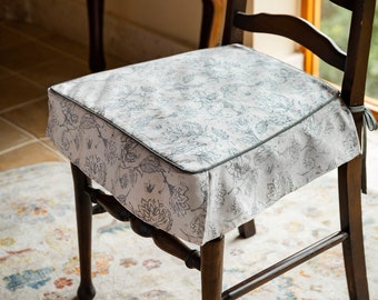Floral Square Chair Pad Cover with Ties, Dining Chair Decor, Custom Fit