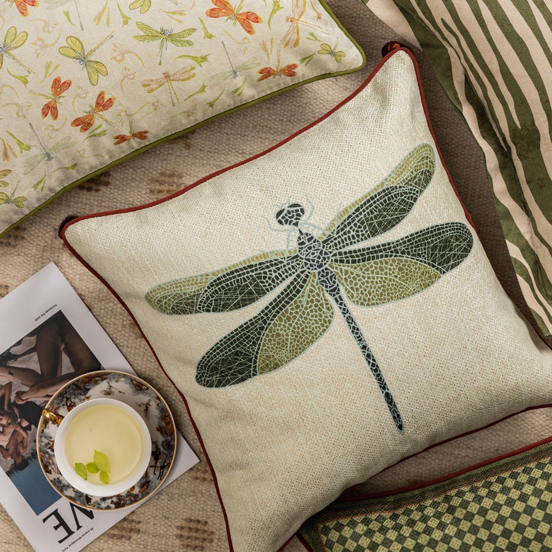 Dragonflies Green Throw Pillow Cover, Animal Print Decor Cushion Covers, Custom Made Sofa Decorative Lumbar Pillow Cover, COVER ONLY image 4