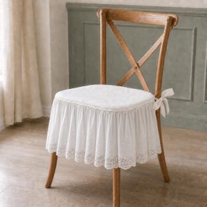Custom Lace Chair Pad, White Cotton Ruffle Seat Cover for Wedding Dining Chairs
