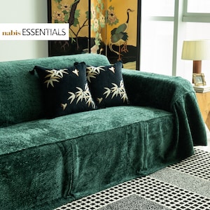 Emerald Green Sofa Couch Cover, Thick High Quality Velvet Fabric Sofa Slipcover, Sofa Throw Blanket, Solid Color, Custom Made for ALL SHAPE