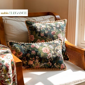 Retro Floral Jacquard Kissenbezug, Kissenbezug aus gewebter Baumwollmischung, dekorativer Kissenbezug für Sofabett, perfekte Wohnkultur & Geschenk