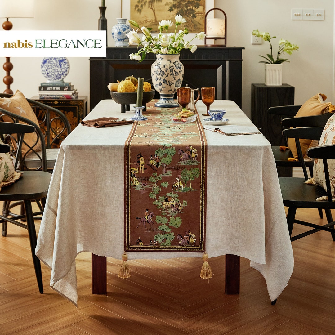 Art Print Dark Brown Table Runner Handmade Long Table Runner Custom