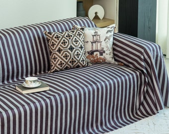 Nach Maß Katze kratzfrei Lila Sofa Bezug, Dickes Minimalistisches Design Streifen Sofa Bezug, Französisches Bauernhaus Dekor für Couch Zweisitzer