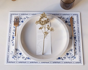 Sets de table rectangulaires personnalisés en cuir fin, motif floral peint à la main, set de table facile d'entretien pour la décoration de la maison, tapis de dîner, décoration de table de mariage