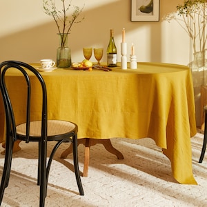 Ginger Yellow Natural Linen Table Cloth, Cloth in Various Colors, Neutral Table Linens, Custom Size, Wedding Dinner Banquet Home Decor, Gift