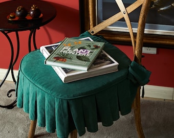 Christmas Ruffle Skirt Dining Chair Cover, Solid Color Seat Slipcover for Holiday Decor