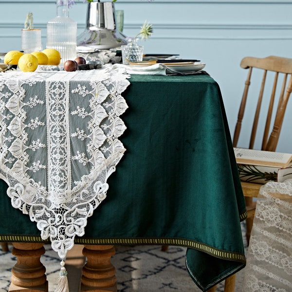 Emerald Green Velvet Table Cloth Light Luxury Retro Table Cover for Kitchen Dinning Table Top Decoration Custom Green Tablecloth