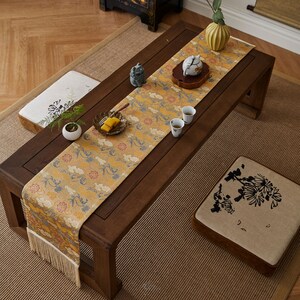 Oriental Elegance High-Density Jacquard Craftsmanship Tea Table Runner Auspicious Sign Housewarming Gift Tea Table Decor Custom Made image 8