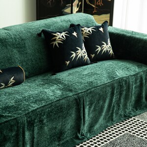 Emerald Green Sofa Couch Cover, Thick High Quality Velvet Fabric Sofa