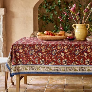 Nappe florale en velours, nappe bohème rétro, décoration de salle à manger campagnarde