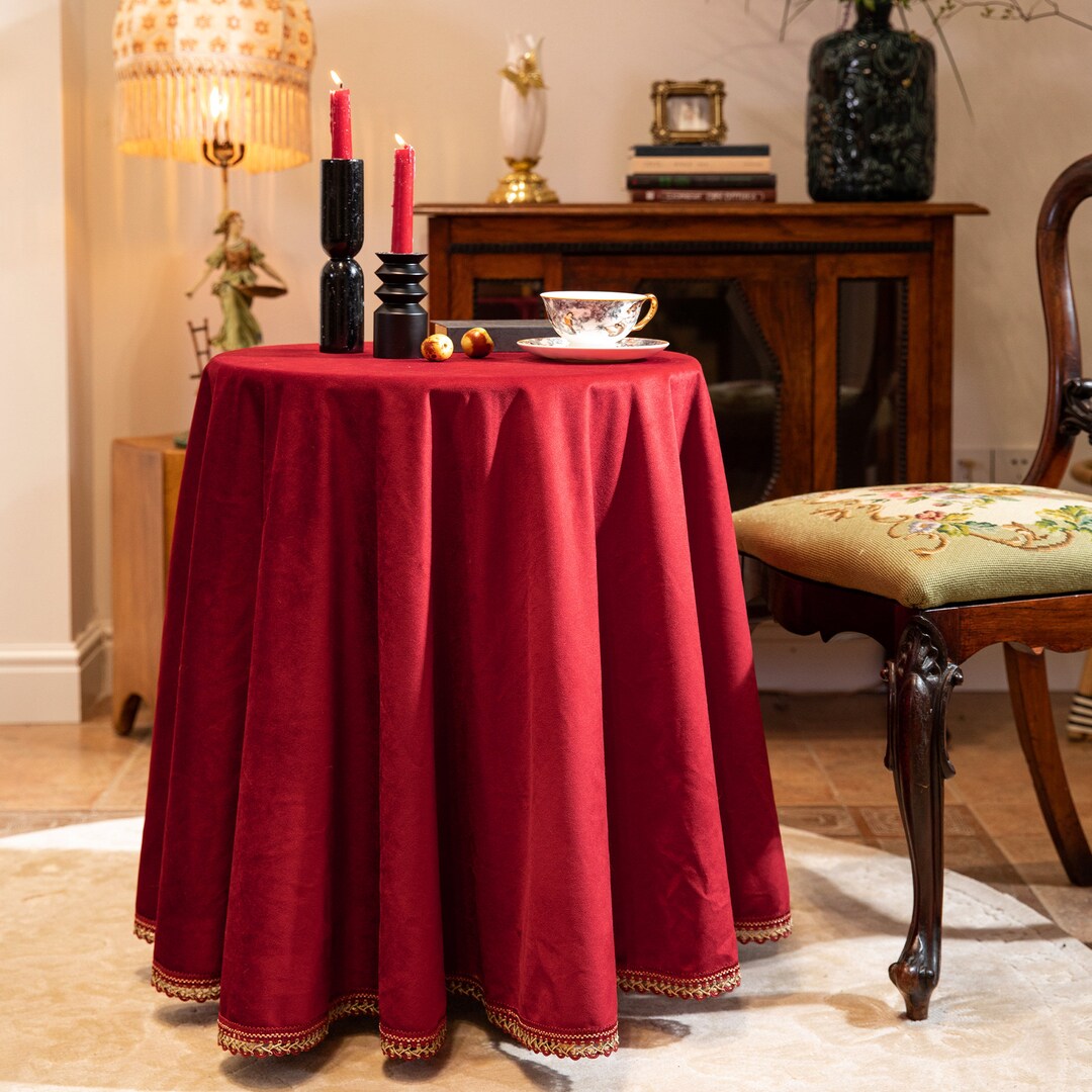 Deep Red Table Cover Soft Velvet Minimalist Table Cloth Custom Size