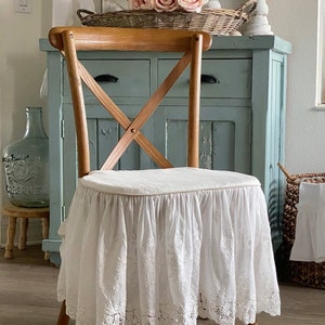 Custom Lace Chair Cover - White Cotton Chair Slipcover for Wedding Decor