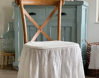 Custom Lace Chair Cover - White Cotton Chair Slipcover for Wedding Decor