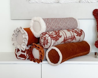 Velvet Bolster Pillow Cover, Cylinder Cushion for Sofa or Bed