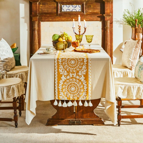 Runner da tavolo ricamato / Runner da tavolo rustico in stile rustico /  Copri runner da tavolo con nappe chic per feste, decorazioni per comò e  sala da pranzo -  Italia