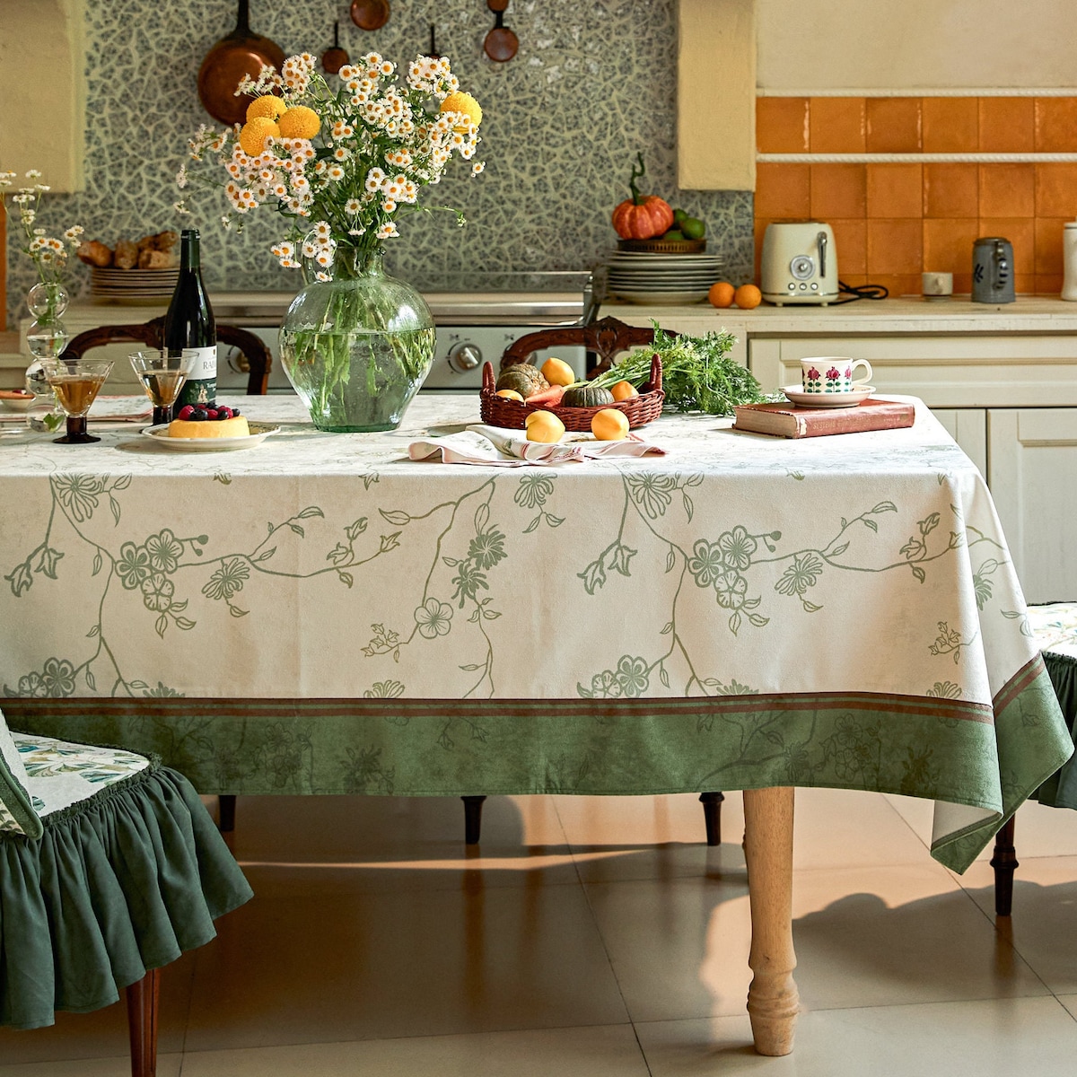 Flower Table Cloth Green 55x71