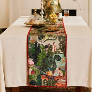 Gobeläng Chenille bordslöpare, retro europeisk scen matbordsdekor