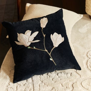 Classic French Style Embroidered Flower & Branches Throw Pillow Cover, Black and White Pillowcase with Delicate Stitches for Indoor/Outdoor image 7