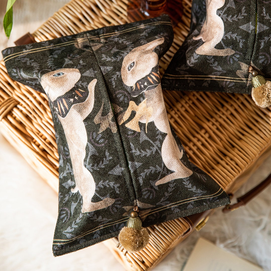 Fabric Tissue Box Cover Black Rabbit Design Personalized - Etsy
