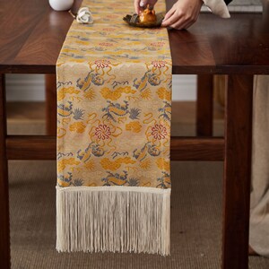 Oriental Elegance High-Density Jacquard Craftsmanship Tea Table Runner Auspicious Sign Housewarming Gift Tea Table Decor Custom Made image 3