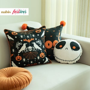 Halloween Throw Pillow Cover Spooky  Decor Pillowcase Witchy Aesthetic Room Decor Orange Art Printed Pumpkin Ghost Pillow Cover  Gift