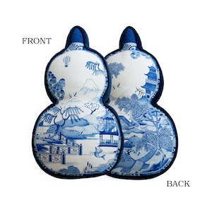 Blue and Pearl White Pavilion in Mountain Chinoiserie Throw Pillow Cover Scenic Cushion Cover, Art Printed Pillow Case, Home Decor Gourd 16x26x3inches