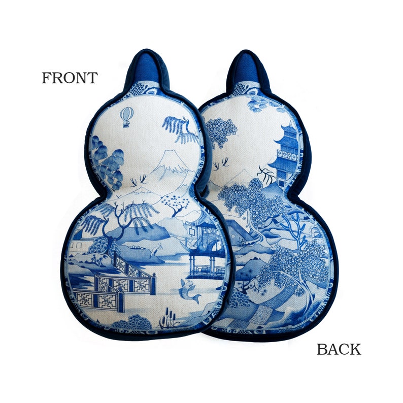 Blue and Pearl White Pavilion in Mountain Chinoiserie Throw Pillow Cover Scenic Cushion Cover, Art Printed Pillow Case, Home Decor Gourd 16x26x3inches