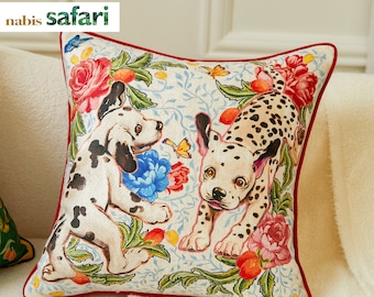 Custom Size Dog Throw Pillow Cover Art Printed Animal Pillow Cover Cute Spotted Dog Pillowcase Dog Lovers Gift Pet Cushion Home Decor