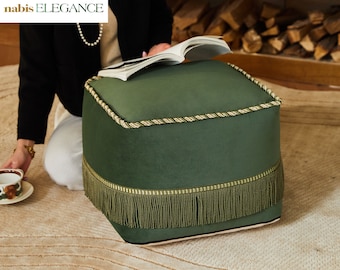 Green Pouf Cover Unstuffed Handmade Floor Pouf  Square Ottoman Pouf Cover Home Gift Living Room Decor Footstool Cover  Premium Wedding Gift