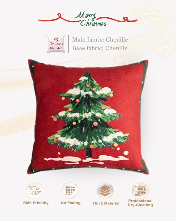 Fundas De Almohada De Navidad | Patrón De Copo De Nieve De árbol De Navidad Bordado | Poliéster De Felpa Sintética Suave | Funda Decorativa De Cojín De Sofá Y Silla