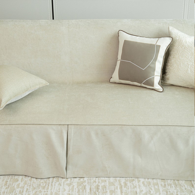Neutral Sofa Slipcover, Handmade Polyester Cotton Blend, Custom Size image 6