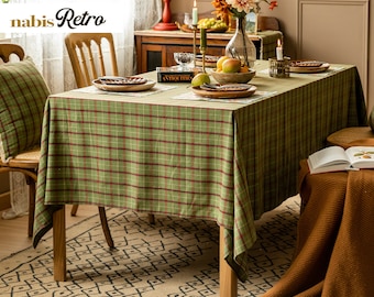 Green Plaid Table Cloth Custom Size Cotton Rectangle Table Covers for Kitchen Dinning Garden Holiday Check Tablecloth Handmade